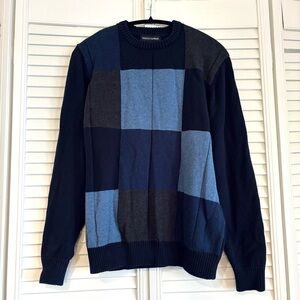 Tricots St Raphael Navy Blue Color Block Pullover Crewneck Sweater Size Large L